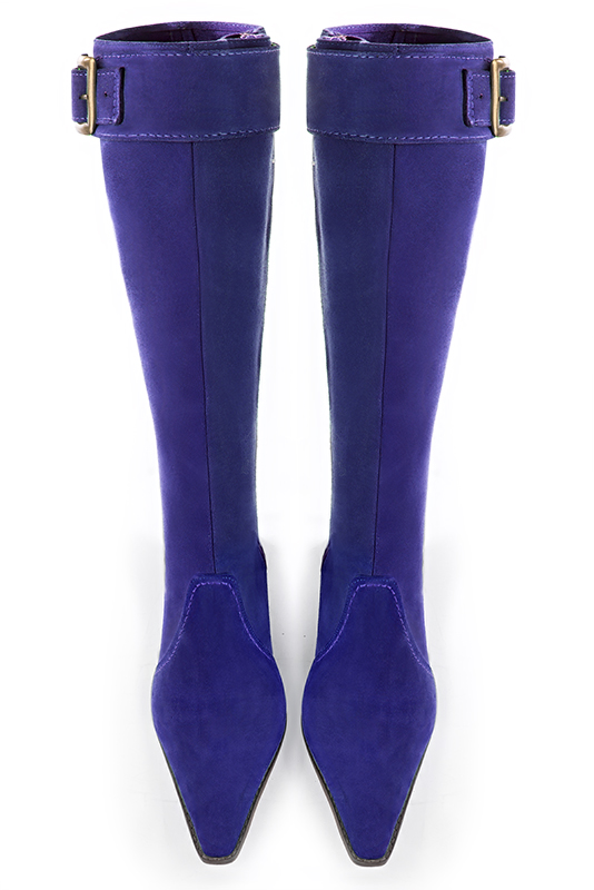 Violet purple women's feminine knee-high boots. Tapered toe. Medium block heels. Made to measure. Top view - Florence KOOIJMAN